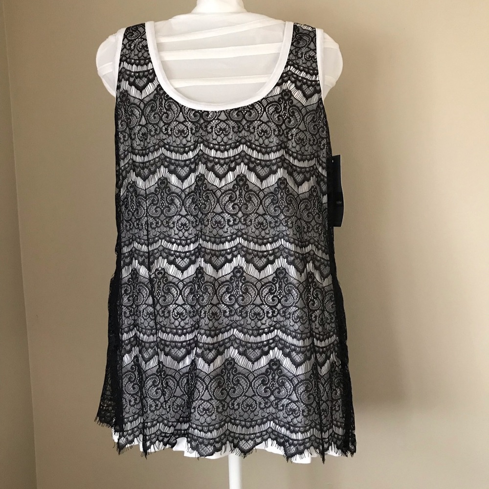 Beautiful cream tank with black lace overlay